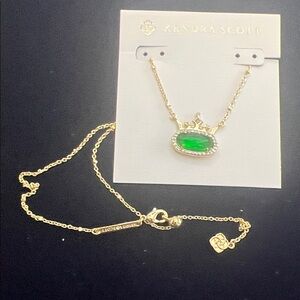 Kendra Scott Gold Necklace with Bright Green Oval Pendant